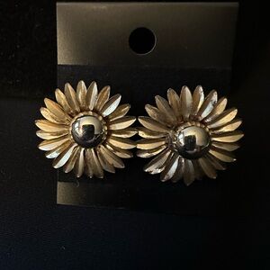 Gold Sunburst Floral Earrings with Central Dome